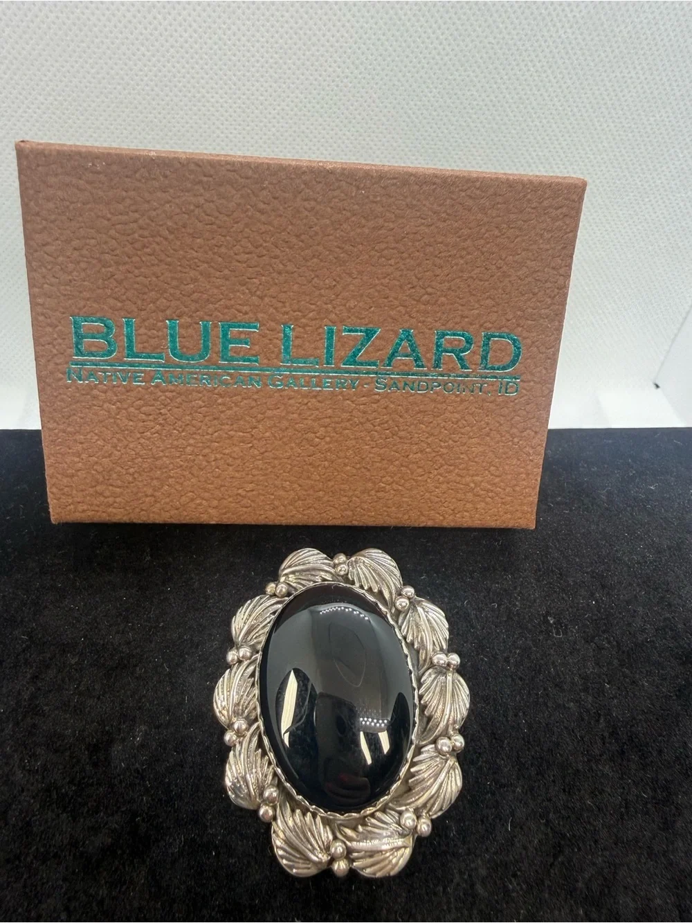 Sterling Silver Black Onyx Pendant Brooch Native American Signed TG